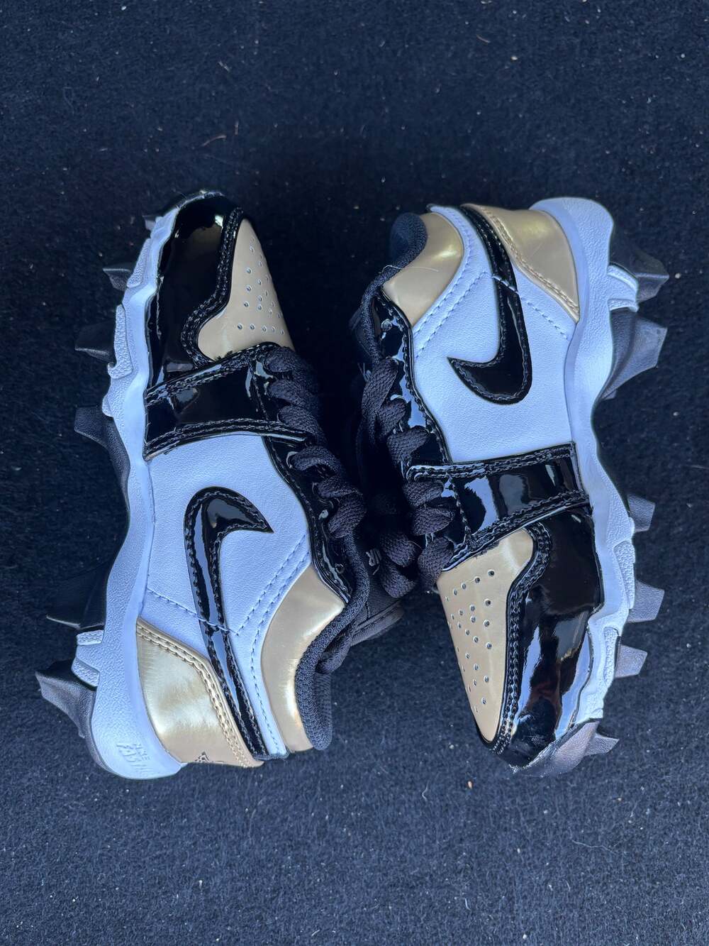 Nike Jordan 1 Low Cleats Metallic Gold Black White HF6885-701, Youth Size 10C